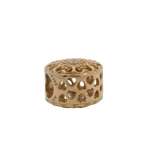 Pandora Shine 14kt Yellow Gold CZ "Hearts of Gold" Round Flower Spacer Charm - Picture 3 of 6